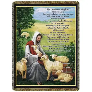 The Lord Is My Shepherd Jacquard Woven Tapestry Throw Blanket 52x68 Inch Religious Decor