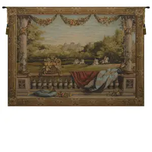 Chateau Bellevue Landscape Tapestry Wall Hanging 44 x 58 in Jacquard Woven French Castle Wall Art - E - H 34" x W 44"