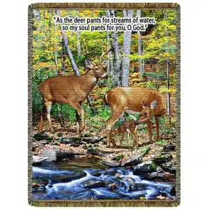 Deer Streams of Water Jacquard Woven Tapestry Throw Blanket 52x68 Inch Wildlife Decor
