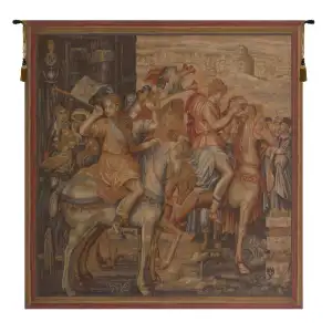 Vintage Les Herauts Tapestry Wall Hanging 58 x 58 in Jacquard Woven Medieval Heraldic Wall Art