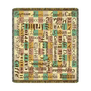 Coffee Aficionado Jacquard Woven Afghan Tapestry Throw Blanket 60x50 Inch Coffee Decor