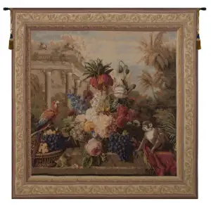Decorative Bouquet Exotique Monkey Floral Tapestry Wall Hanging 58 x 58 in Jacquard Woven Botanical Animal Wall Art