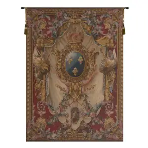 Pierre Josse Perrot Grandes Armoiries Red Tapestry Wall Hanging 58 x 44 in Jacquard Woven French Heraldic Wall Art