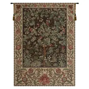 William Morris Tree of Life Brown Tapestry Wall Hanging 69 x 51 in Jacquard Woven Arts Crafts Decor - A - H 69" x W 51"
