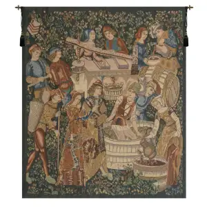 Medieval Vendages Left Side Rust Tapestry Wall Hanging 42 x 34 in Harvest Jacquard Woven Wall Decor