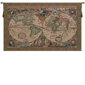 Mercator Map Belgian Tapestry Wall Hanging 33x46 Inch Cotton Jacquard Woven Wall Tapestry