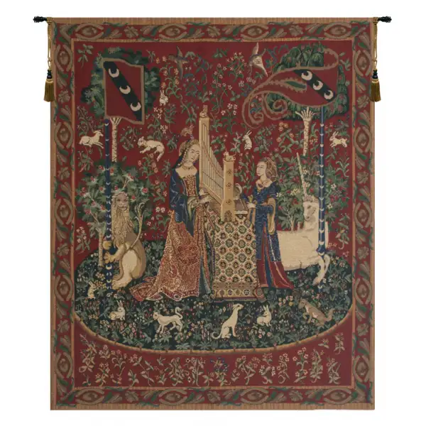 Lady and the Organ (With Border) Tapestry Wall Art
