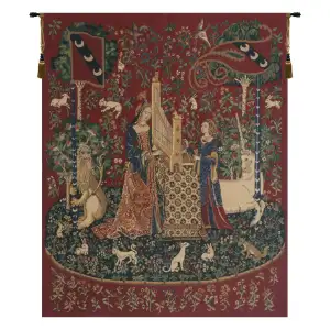 Medieval Lady and the Organ II Vintage Tapestry Wall Hanging 42 x 33 in French Woven Wall Decor