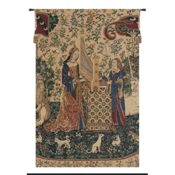 Lady and the Organ, Beige Tapestry Wall Art
