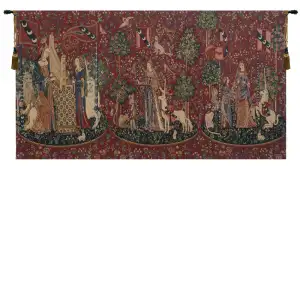 Medieval Lady & the Unicorn Series Vintage Tapestry Wall Hanging 32 x 58 in French Jacquard Woven Decor