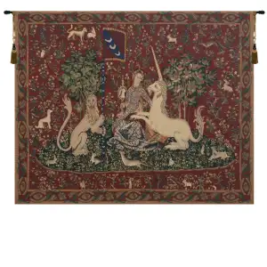 Medieval Lady and the Mirror Vintage Tapestry Wall Hanging 34 x 44 in French Unicorn Series Wall Decor