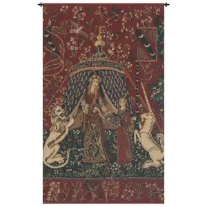 Medieval Seul Desire Vintage Tapestry Wall Hanging 27 x 16 in Lady Unicorn French Woven Wall Decor