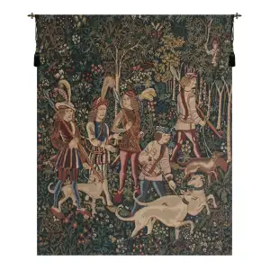 Medieval Unicorn Hunt Vintage Tapestry Wall Hanging 42 x 33 in Millefleurs Jacquard Woven European Wall Decor - A - H 42" x W 33"