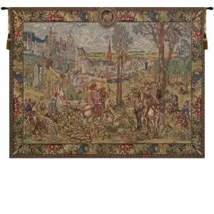 Vieux Brussels Vintage Tapestry Wall Hanging 33 x 43 in Belgian Cityscape Jacquard Woven European Wall Decor - A - H 33" x W 43"
