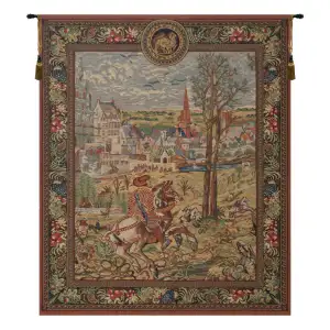 Vieux Brussels Vintage Tapestry Wall Hanging 39 x 33 in Belgian Cityscape Jacquard Woven European Wall Decor - B - H 29" x W 21"