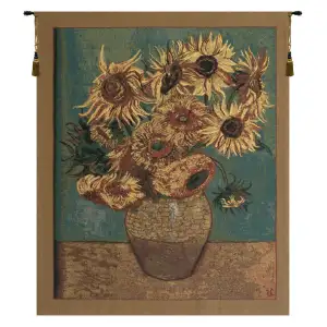 Vincent Van Gogh Sunflowers Gold Vintage Tapestry Wall Hanging 40 x 33 in Floral Fine Art Woven Decor