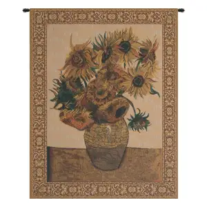 Vincent Van Gogh Sunflowers Beige Vintage Tapestry Wall Hanging 33 x 26 in Floral Fine Art Woven Decor