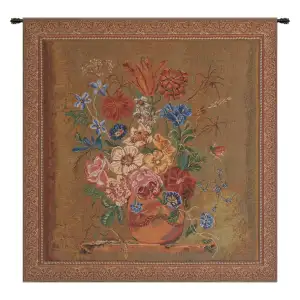 Nicolaes Van Verendael Terracotta Decorative Tapestry Wall Hanging 31 x 30 Floral Still Life Jacquard Woven Decor - A - H 31" x W 30"