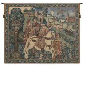 Medieval Falcon Hunt II Vintage Tapestry Wall Hanging 33 x 43 in Hunting Scene Jacquard Woven Decor