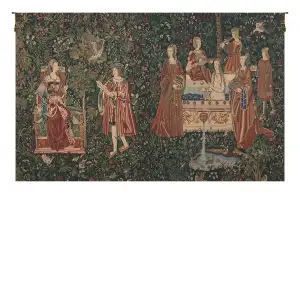 Bath and Reading in the Garden Belgian Tapestry Wall Hanging 69 x 112 in Medieval Woven Wall Decor