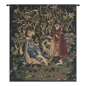 Medieval Gift of the Heart Tapestry Wall Hanging 39 x 33 in Courtly Romance Jacquard Woven Decor