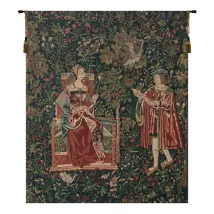 Reading in the Garden Tapestry Wall Hanging 40 x 33 in Medieval Courtly Jacquard Woven Wall Decor