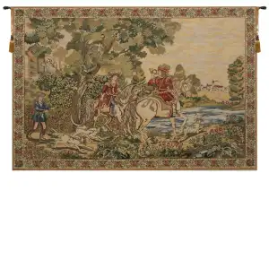 Medieval Noble Hunt Vintage Tapestry Wall Hanging 45 x 69 in Hunting Scene Jacquard Woven European Decor