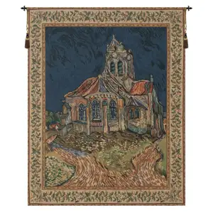 Vincent Van Gogh Church of Auvers Belgian Tapestry Wall Hanging 40 x 33 in Impressionist Jacquard Woven Art Decor