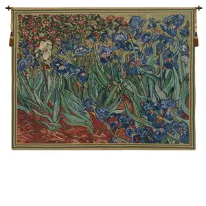 Vincent Van Gogh Les Iris Tapestry Wall Hanging 27 x 33 in Floral Impressionist Jacquard Woven Fine Art Decor