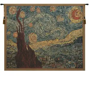 Vincent Van Gogh Starry Night Belgian Tapestry Wall Hanging 33 x 40 in Impressionist Jacquard Woven Fine Art Decor