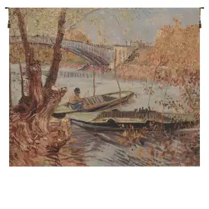 Vincent Van Gogh Fishing Spring Tapestry Wall Hanging 33 x 40 in Impressionist Landscape Jacquard Woven Fine Art Decor