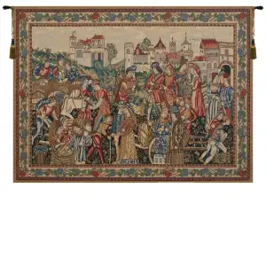 Medieval Wine Merchants Tapestry Wall Hanging 44 x 69 in Vineyard Harvest Jacquard Woven European Wall Art Decor