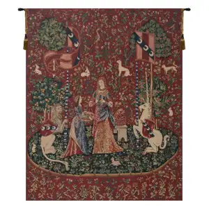 Medieval Smell Lady and Unicorn Tapestry Wall Hanging 69 x 49 in French Jacquard Woven Renaissance Wall Decor