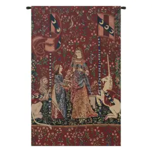 Medieval Smell Lady and Unicorn Tapestry Wall Hanging 27 x 16 in French Jacquard Woven Renaissance Wall Decor