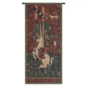 Medieval Portiere de Licorne Tapestry Wall Hanging 46 x 21 in Unicorn Jacquard Woven French Renaissance Wall Decor