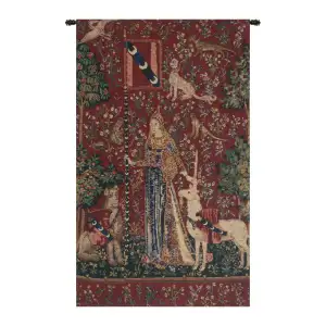Medieval Touch Lady and Unicorn Tapestry Wall Hanging 27 x 16 in French Jacquard Woven Renaissance Wall Decor
