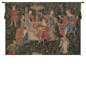 Medieval Concert Tapestry Wall Hanging 47 x 69 in Courtly Music Scene Jacquard Woven European Renaissance Wall Decor