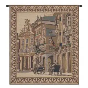 Maison de Cygne Belgian Tapestry Wall Hanging 21 x 18 in Brussels Architecture Jacquard Woven European Wall Decor