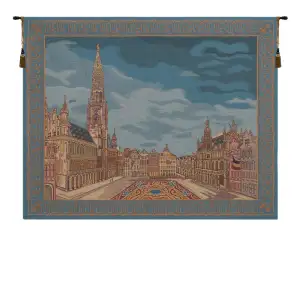 Brussels Place Bleu Belgian Tapestry Wall Hanging 37x44 Inch Cotton Jacquard Woven Wall Tapestry