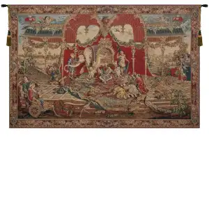 Audience of the Prince Tapestry Wall Hanging 43 x 67 in Medieval Court Scene Jacquard Woven European Wall Decor