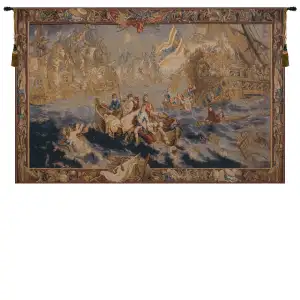 Bataille Navale Tapestry Wall Hanging 43 x 67 in Historic Naval Battle Jacquard Woven European Wall Art Decor