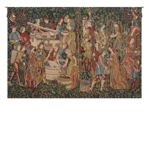 Medieval Wine Makers Terracotta Tapestry Wall Hanging 33 x 47 in Vineyard Harvest Jacquard Woven European Decor