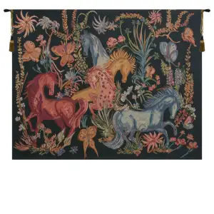 Dom Robert Cheval Azures Tapestry Wall Hanging 33 x 44 in Equestrian Horse Jacquard Woven French Wall Decor