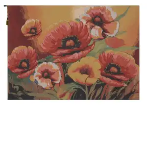 Poppies Belgian Tapestry Wall Hanging 33x46 Inch Cotton Jacquard Woven Wall Tapestry