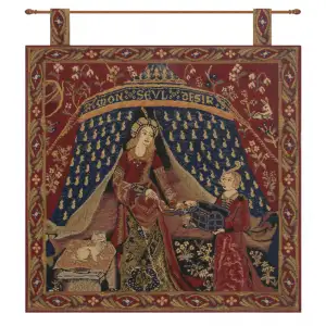 Medieval Seul Desire Tapestry Wall Hanging with Loops 19 x 19 in Lady Unicorn Jacquard Woven French Decor