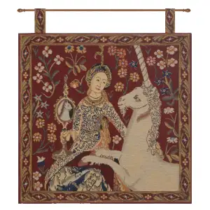 Medieval La Vue Tapestry Wall Hanging with Loops 19 x 19 in Lady Unicorn Jacquard Woven French Wall Decor