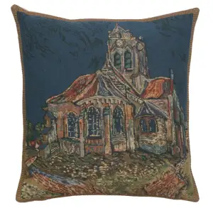 Vincent Van Gogh The Church of Auvers Tapestry Pillow Cover 16x16 Inch Cotton Jacquard Woven Cushion Cover