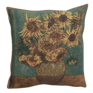 Vincent Van Gogh Sunflower Tapestry Pillow Cover 16x16 Inch Cotton Jacquard Woven Cushion Cover