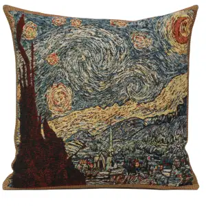 Vincent Van Gogh Starry Night Tapestry Pillow Cover 16x16 Inch Cotton Jacquard Woven Cushion Cover