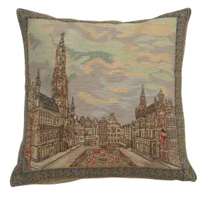 Vintage Grand Place Brussels Tapestry Pillow Cover 16x16 Inch Cotton Jacquard Woven Cushion Cover